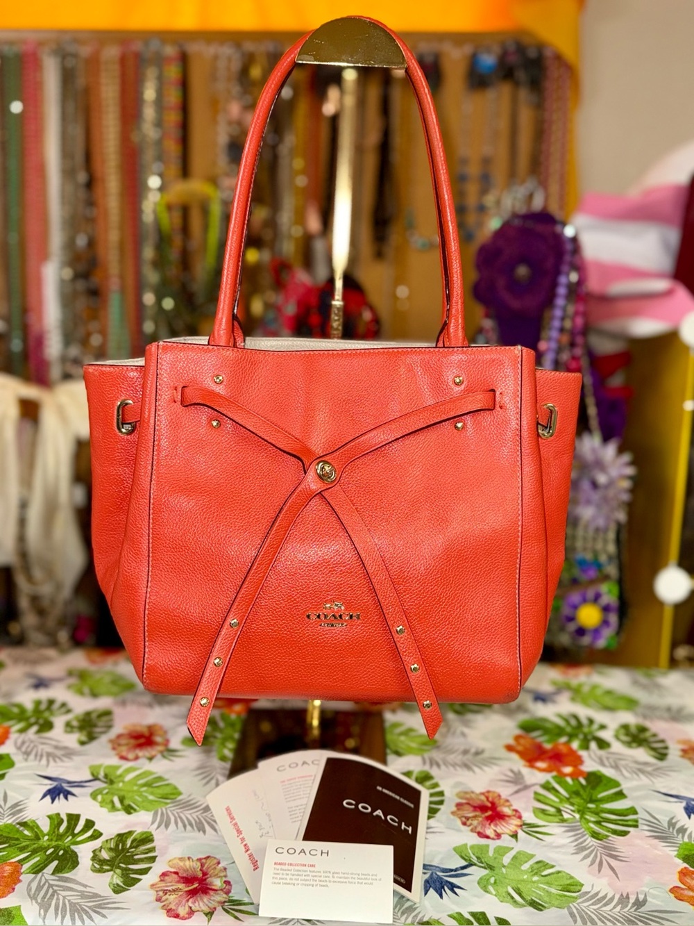COACH - Turn Lock Tie Satchel Tote 35838 Watermelon